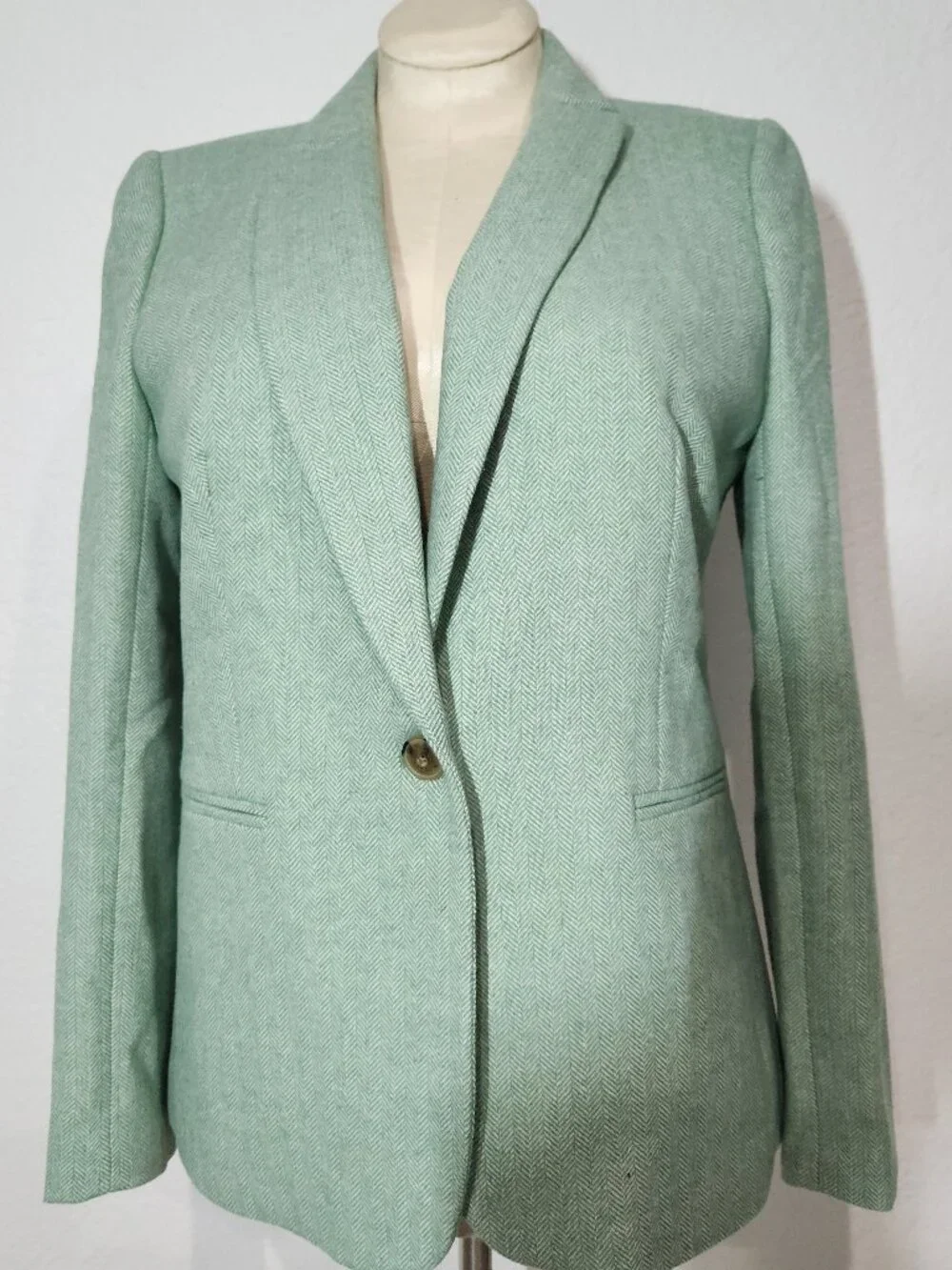 J crew Teal Herringbone wool blend Holland blazer button closure